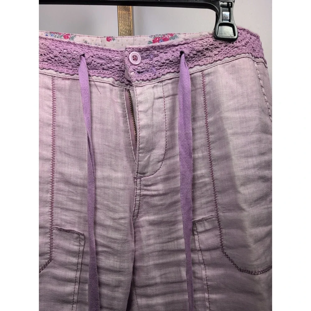 ANTHROPOLOGIE LACED LILAC‎ LINEN CARGOS PANTS by HEI HEI 29